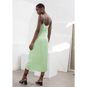 & Other Stories Dress Women 6 Small Green Midi Slip Tie Sleeve Satin Neon Pastel